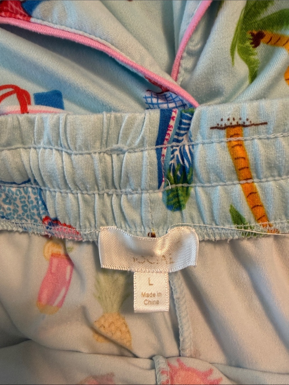 Women’s Light Blue Printed Short PJ Set with Pink Trim - Picture 6 of 8